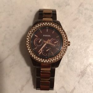 Brown and rose gold fossil watch with bling!
